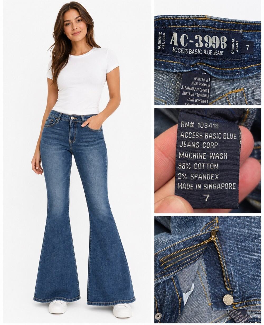 Y2K Access Basic Blue Jeans Women's Flare Jeans Size 7 Dark Wash Bell Bottom